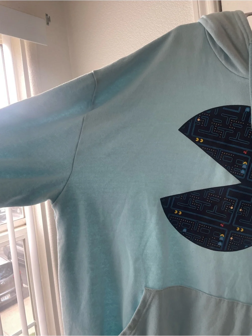 Light Blue Pac-Man Graphic Hoodie Sweatshirt - Unbranded
